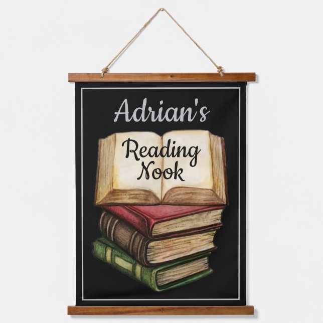 Tapiz Con Marco De Madera Noche de lectura negro (Anverso)