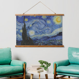 Tapiz Con Marco De Madera Noche estrellada de Van Gogh cielo azul arremolina