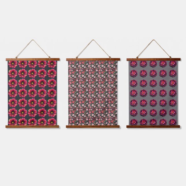 Tapiz Con Marco De Madera Noire de flores (Triple)