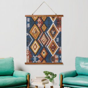 Tapiz Con Marco De Madera Nómada Índigo Terroso – Patchwork Tribal Artesanal