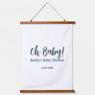 Tapiz Con Marco De Madera Nombre de baby shower simple en negrita azul oh be