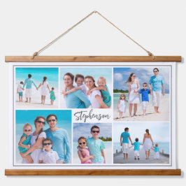 Tapiz Con Marco De Madera Nombre de Collage de fotos único simple de 6