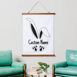 Tapiz Con Marco De Madera Nombre Personalizado Conejito Pascua