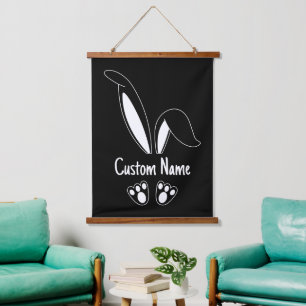 Tapiz Con Marco De Madera Nombre Personalizado Cute Bunny Easter