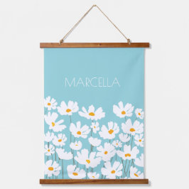 Tapiz Con Marco De Madera Nombre personalizado de las flores de cosmos blanc