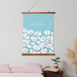 Tapiz Con Marco De Madera Nombre personalizado de las flores de cosmos blanc