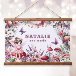 Tapiz Con Marco De Madera Nombre personalizado del jardín de hadas encantado