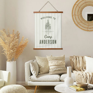 Tapiz Con Marco De Madera Nombre personalizado vintage Camp Tree Familia