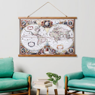 Tapiz Con Marco De Madera Nova Totius Terrarum Orbis de Henricus Hondius II