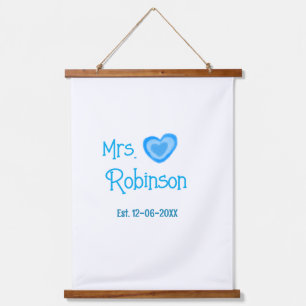 Tapiz Con Marco De Madera Novia a ser la Sra. añadir nombre fecha azul coraz