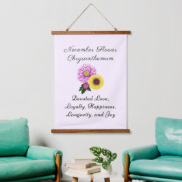 Tapiz Con Marco De Madera Noviembre Mes de Nacimiento Flor Crisantemo