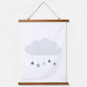 Tapiz Con Marco De Madera Nube azul de la marina y guardería de niños Stars
