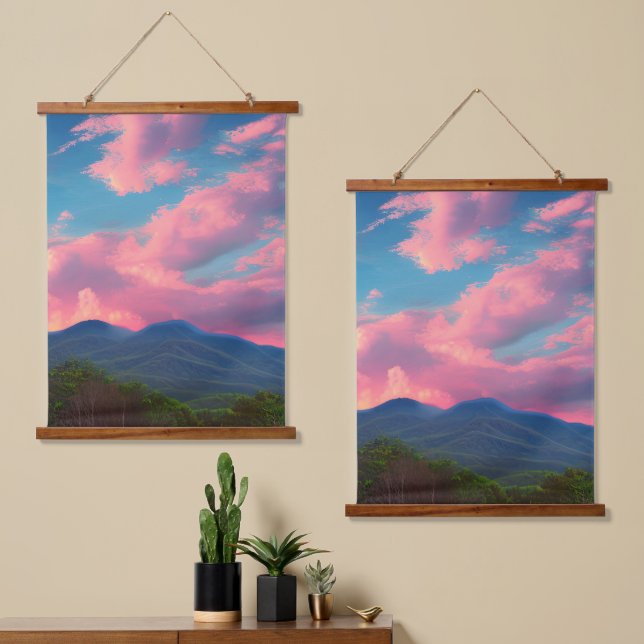 Tapiz Con Marco De Madera nubes de tintado Rosa (Asimétrico)