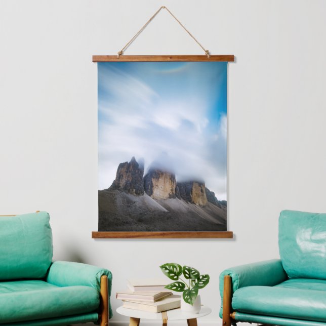Tapiz Con Marco De Madera Nubes y arcoiris de Tre Cime di Lavaredo (Sala de estar)