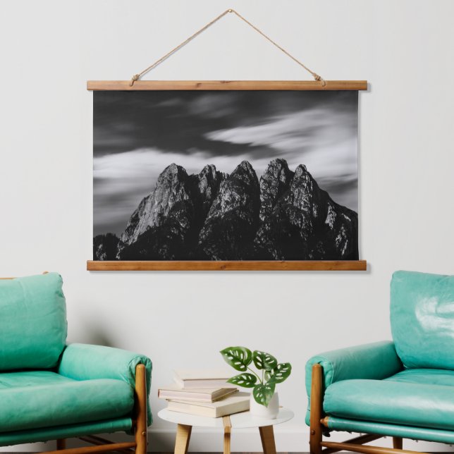 Tapiz Con Marco De Madera Nubes y montañas (Sala de estar)