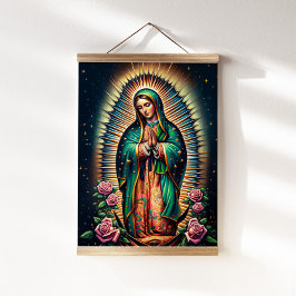 Tapiz Con Marco De Madera nuestra dama de tapiz de Guadalupe