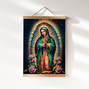Tapiz Con Marco De Madera nuestra dama de tapiz de Guadalupe