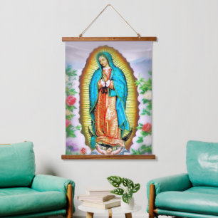 Tapiz Con Marco De Madera Nuestra Señora de la Flora de Guadalupe
