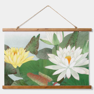 Tapiz Con Marco De Madera Nymphaea lotus, grabado en madera japonés, 1917