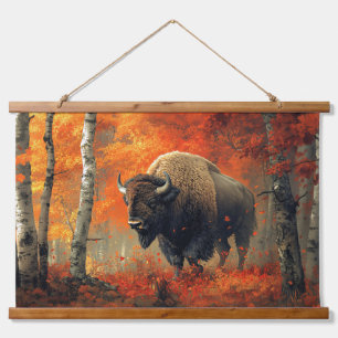 Tapiz Con Marco De Madera Obra artística de Bison in the Autumn Woods