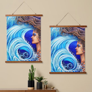 Tapiz Con Marco De Madera Obra artística de la diosa de la ola oceánica