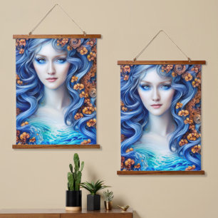 Tapiz Con Marco De Madera Obras de arte de Anime de la Chica de la fantasía 