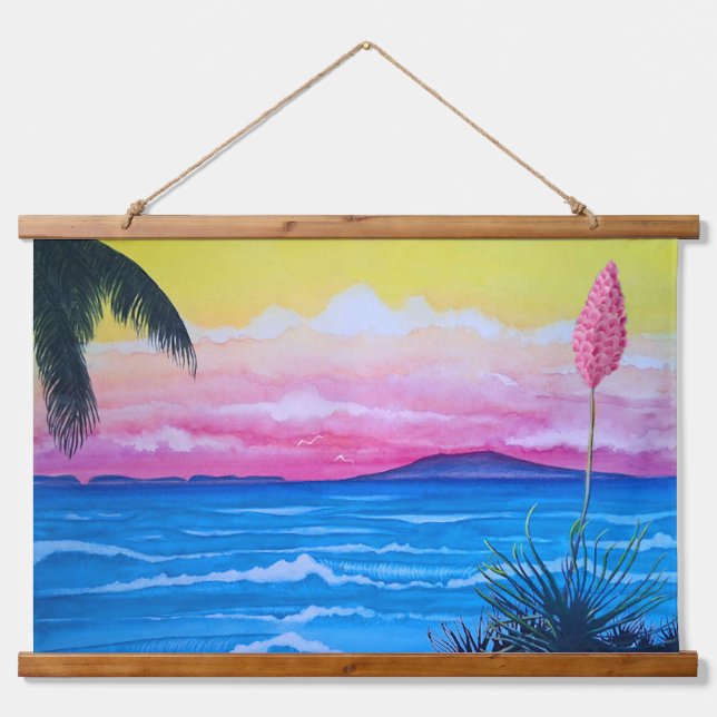 Tapiz Con Marco De Madera Océano al Atardecer  (Anverso )