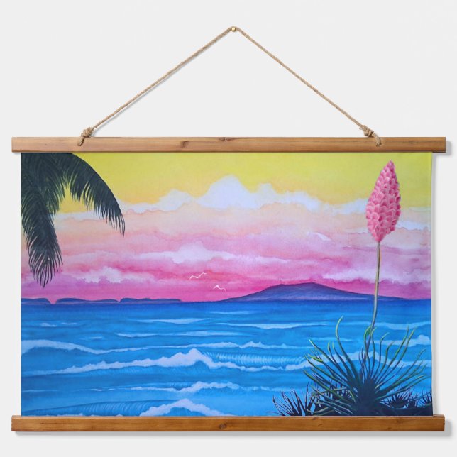Tapiz Con Marco De Madera Océano atardecer (Anverso )