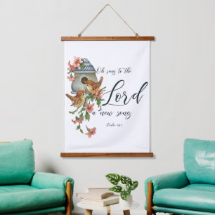 Tapiz Con Marco De Madera Oh, canta al Señor una nueva canción. Aves y casa