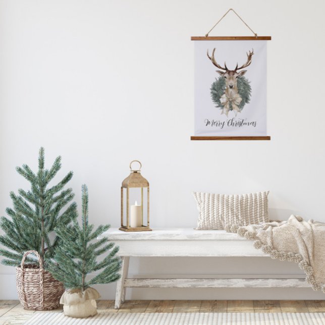 Tapiz Con Marco De Madera Oh Christmas Deer  (Oh Deer Christmas Tapestry)