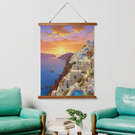 Tapiz Con Marco De Madera Oia, Santorini, Grecia Art