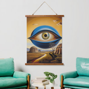 Tapiz Con Marco De Madera Ojo surrealista con paisaje abstracto