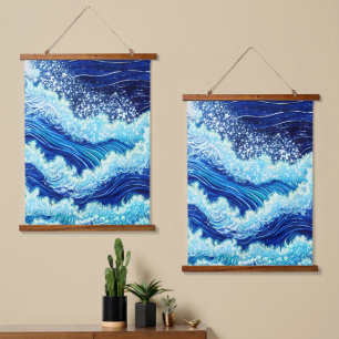 Tapiz Con Marco De Madera Olas del océano azul