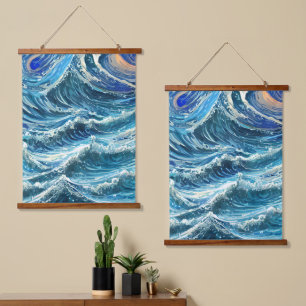Tapiz Con Marco De Madera Olas del océano azul