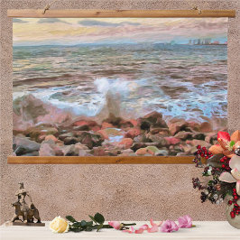 Tapiz Con Marco De Madera Olas rocosas 0742