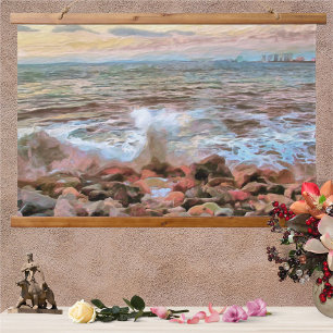 Tapiz Con Marco De Madera Olas rocosas 0742