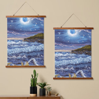 Tapiz Con Marco De Madera Ondas Enfurecidas en el Cielo Medianoche