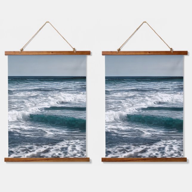 Tapiz Con Marco De Madera Ondas oceánicas de verano (Doble)