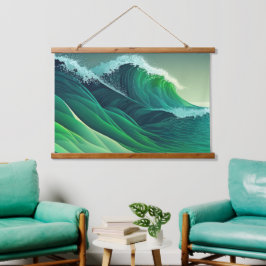 Tapiz Con Marco De Madera Ondas turquesas del océano azul