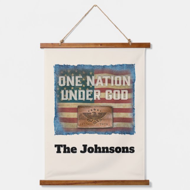 Tapiz Con Marco De Madera One Nation - Personalized Hanging Wall Tapestry (Anverso)