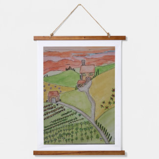 Tapiz Con Marco De Madera OOAK TOSCANA reproducida en acuarela sobre lienzo 