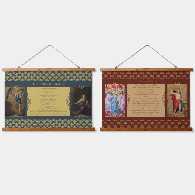 Tapiz Con Marco De Madera Oración Angelus & Regina Caeli (Doble)