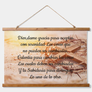 Tapiz Con Marco De Madera Oración española de la serenidad con cruz y corona