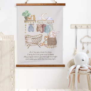 Tapiz Con Marco De Madera Oración para acostar a dormir guardería boho bebé