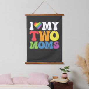 Tapiz Con Marco De Madera Orgullo LGBT Amo a mis dos mamás Gays Lesbianas Ap