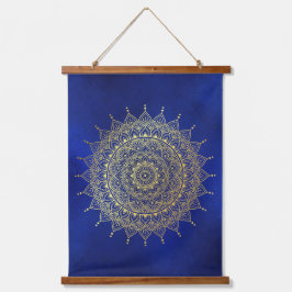 Tapiz Con Marco De Madera Oro elegante en la floral azul profundo Henna Mand