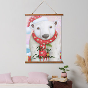 Tapiz Con Marco De Madera Oso Polar Santa