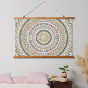 Tapiz Con Marco De Madera Otoño Mandala Boho Retro Hippie Resumen Arte