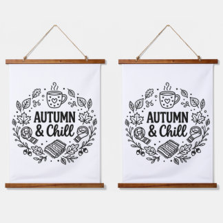 Tapiz Con Marco De Madera Otoño & Relajación | Arte de Línea con Letras a Ma