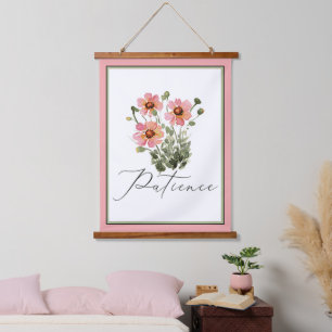 Tapiz Con Marco De Madera Paciencia floral acuarela rosa